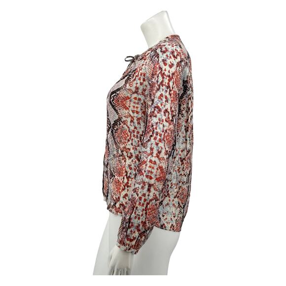 Lovers + Friends Top Womens Small Red Cream Snake Print Tie Neck Artsy Mob Wife - Picture 4 of 9